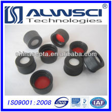 Septo de silicone vermelho ptfe vermelho de 13 mm com tampa superior aberta de parafuso preto montado